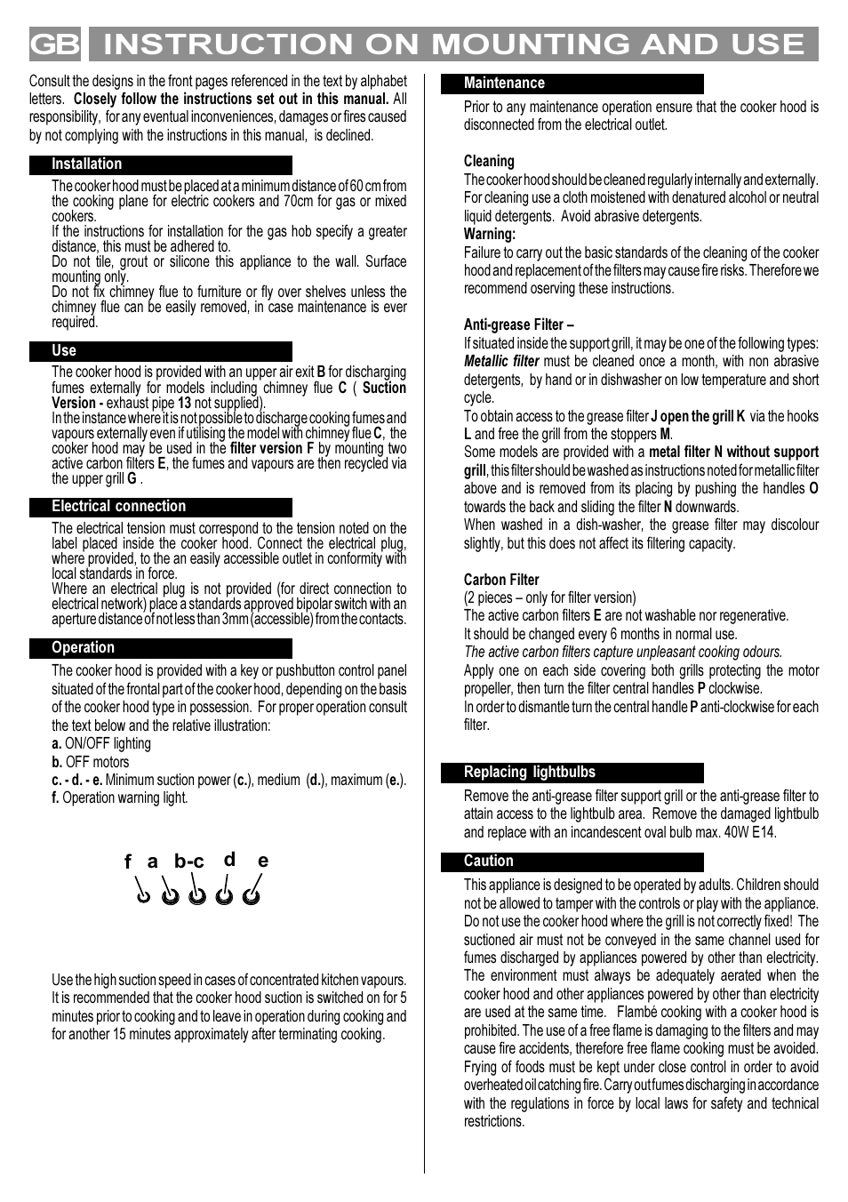 Instruction on mounting and use gb, A b-c d e f | Indesit LI178D User Manual | Page 6 / 12