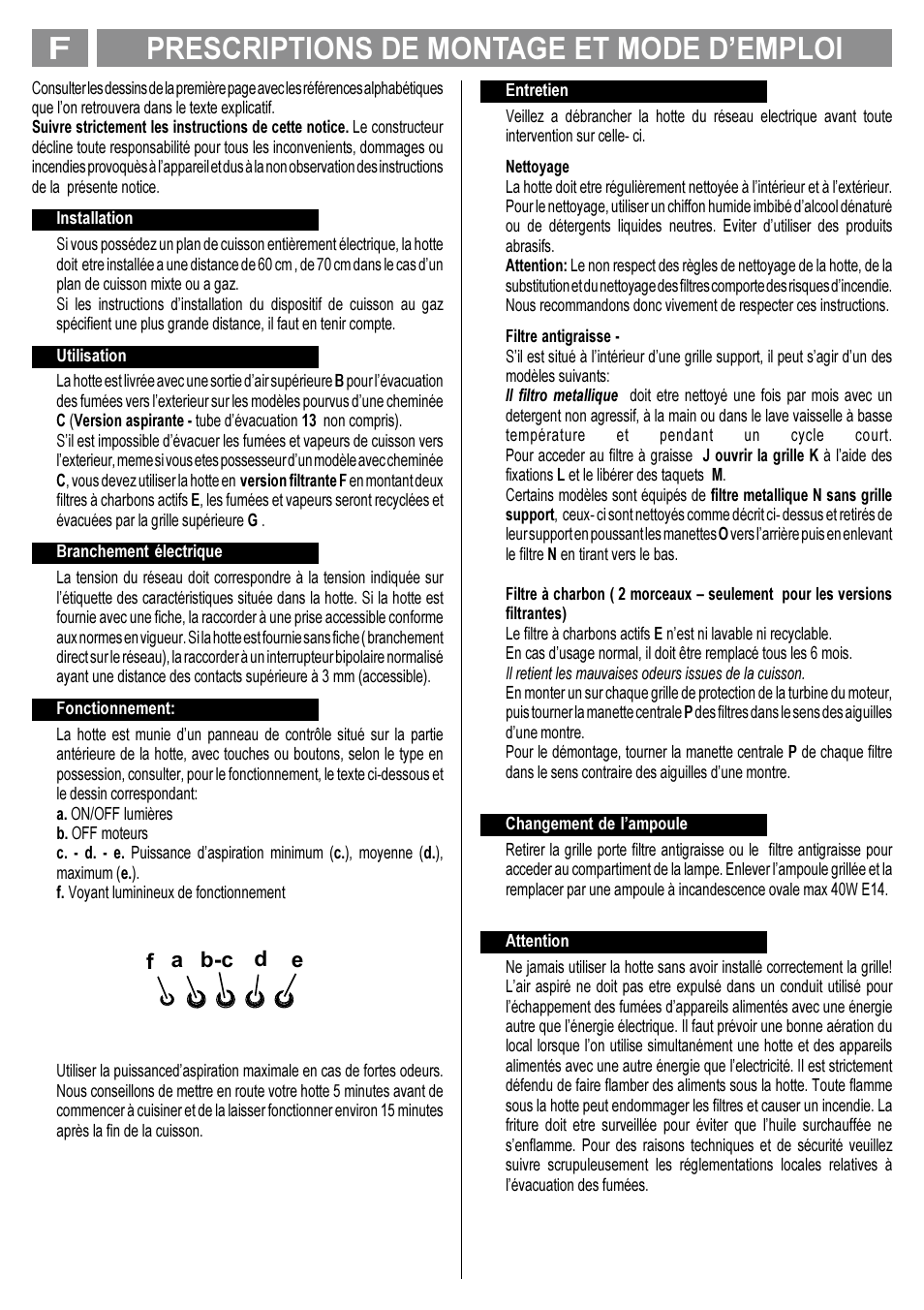 Prescriptions de montage et mode demploi f, A b-c d e f | Indesit LI178D User Manual | Page 7 / 12