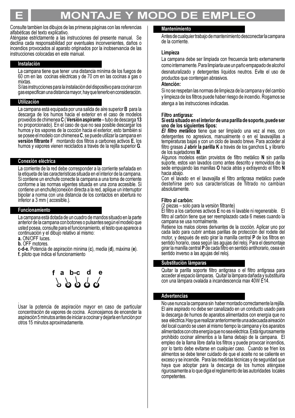 Montaje y modo de empleo e, A b-c d e f | Indesit LI178D User Manual | Page 8 / 12