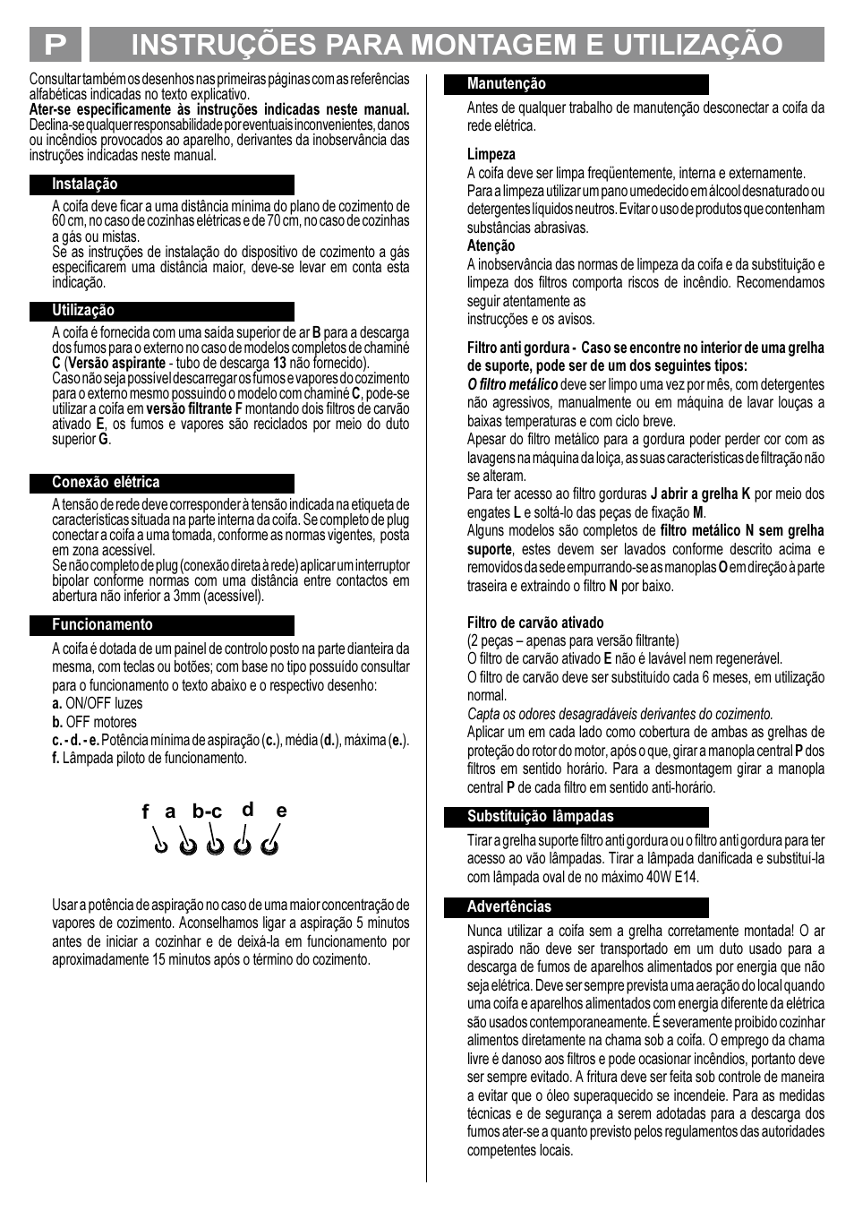 Instruções para montagem e utilização p, A b-c d e f | Indesit LI178D User Manual | Page 9 / 12