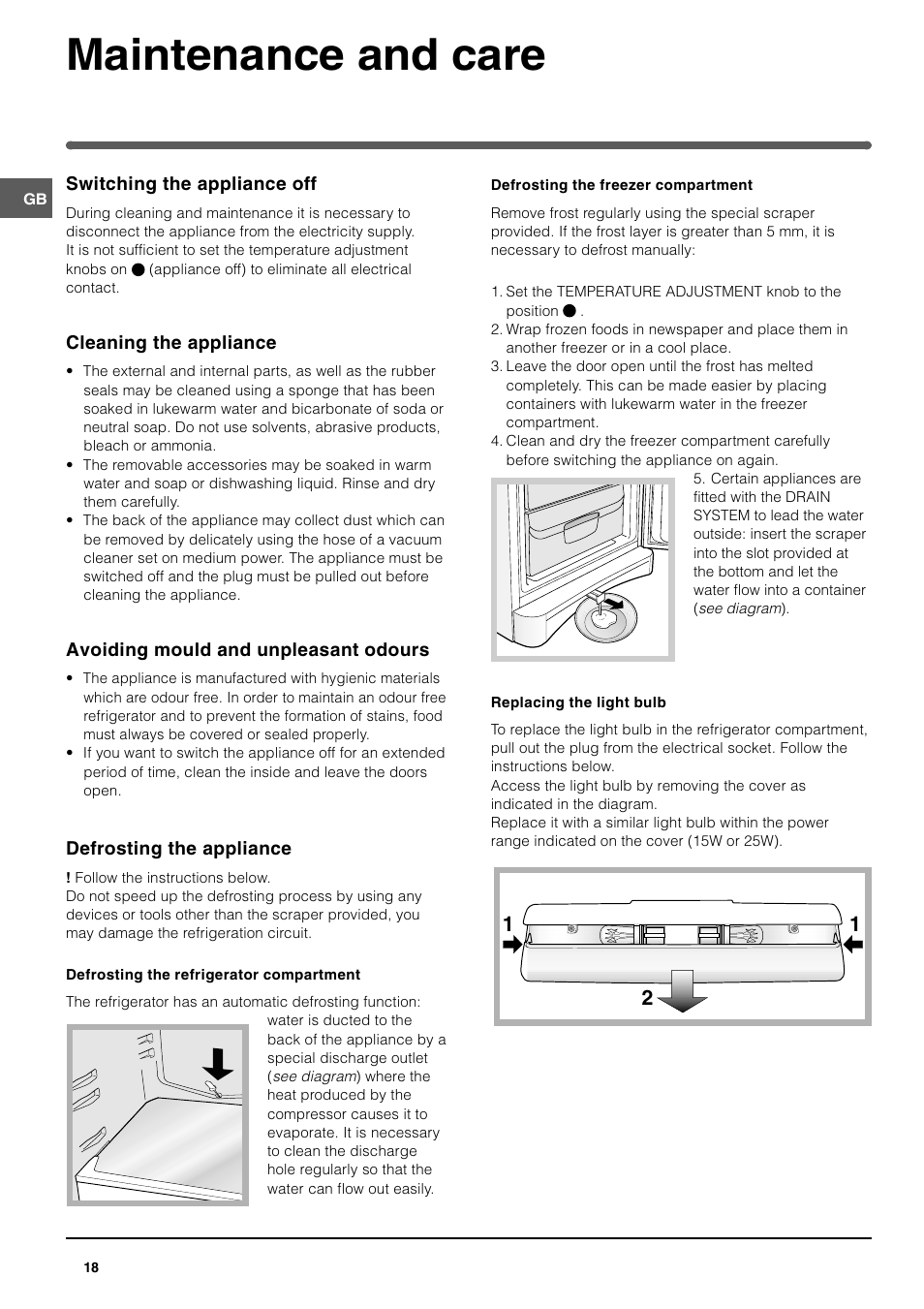 Maintenance and care | Indesit BAAN 10 User Manual | Page 8 / 12