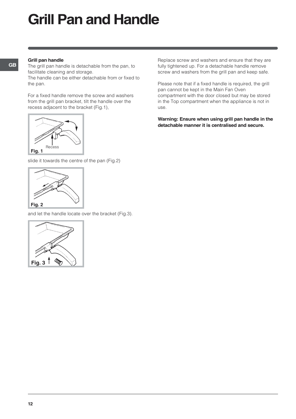 Grill pan and handle | Indesit KDP60 User Manual | Page 12 / 28