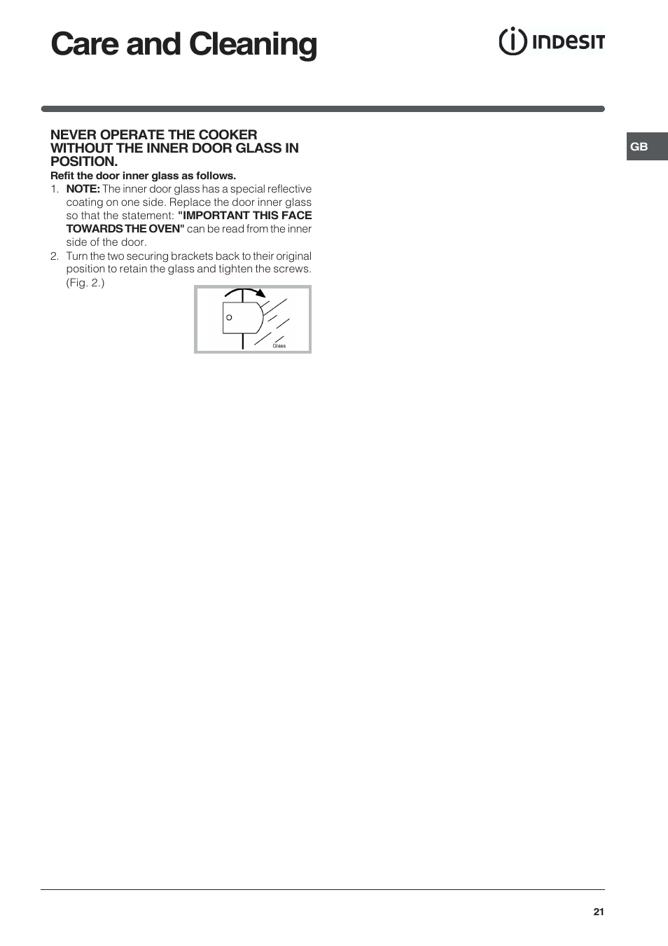 Care and cleaning | Indesit KDP60 User Manual | Page 21 / 28