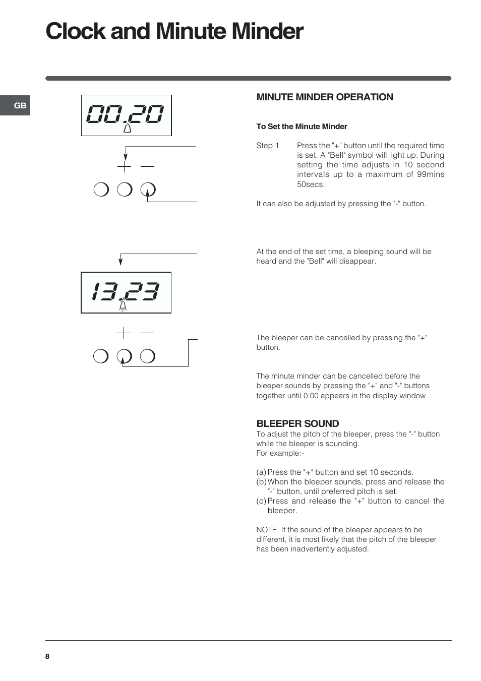 Clock and minute minder | Indesit KDP60 User Manual | Page 8 / 28