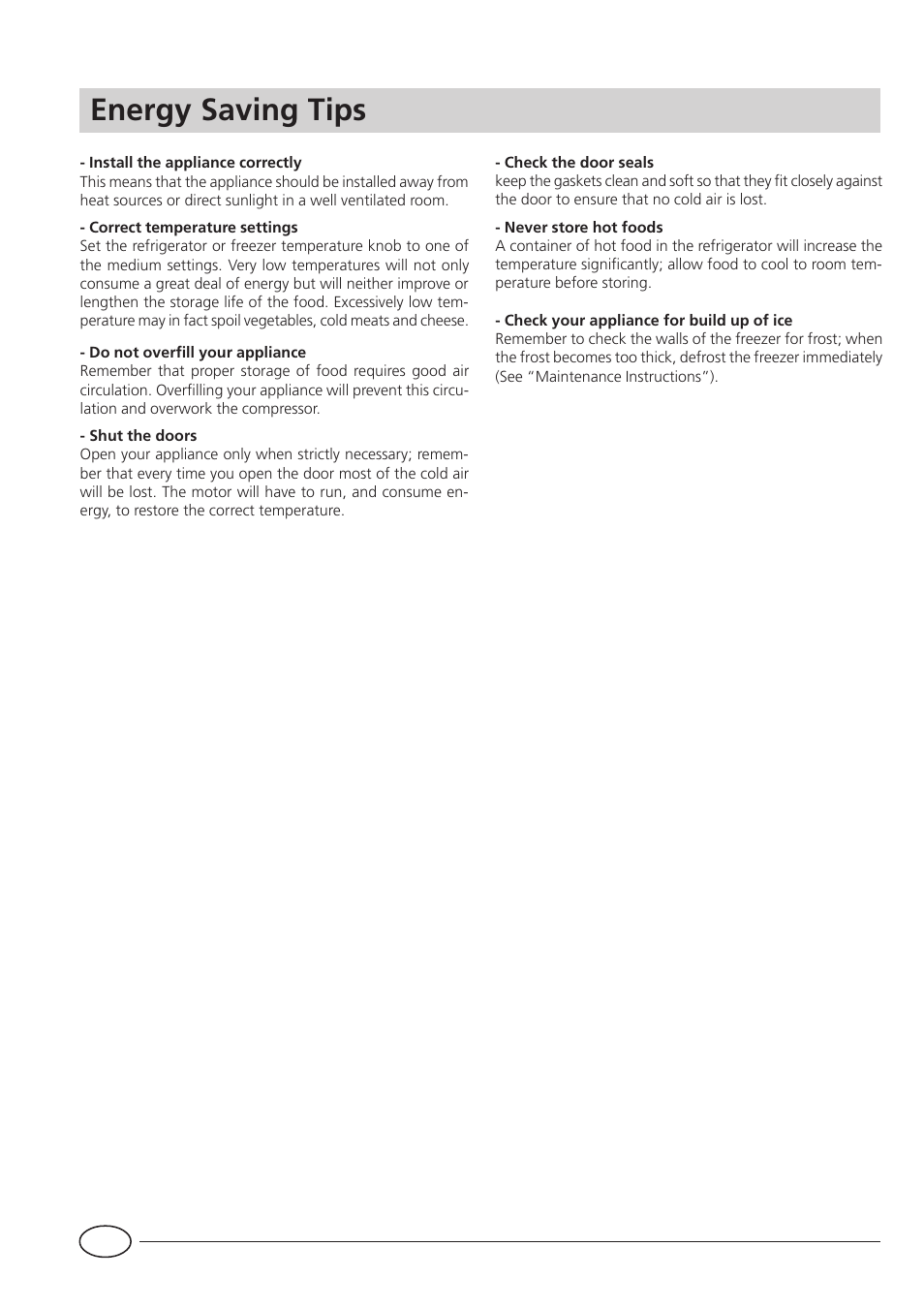 Energy saving tips | Indesit B 339 NF P User Manual | Page 10 / 20