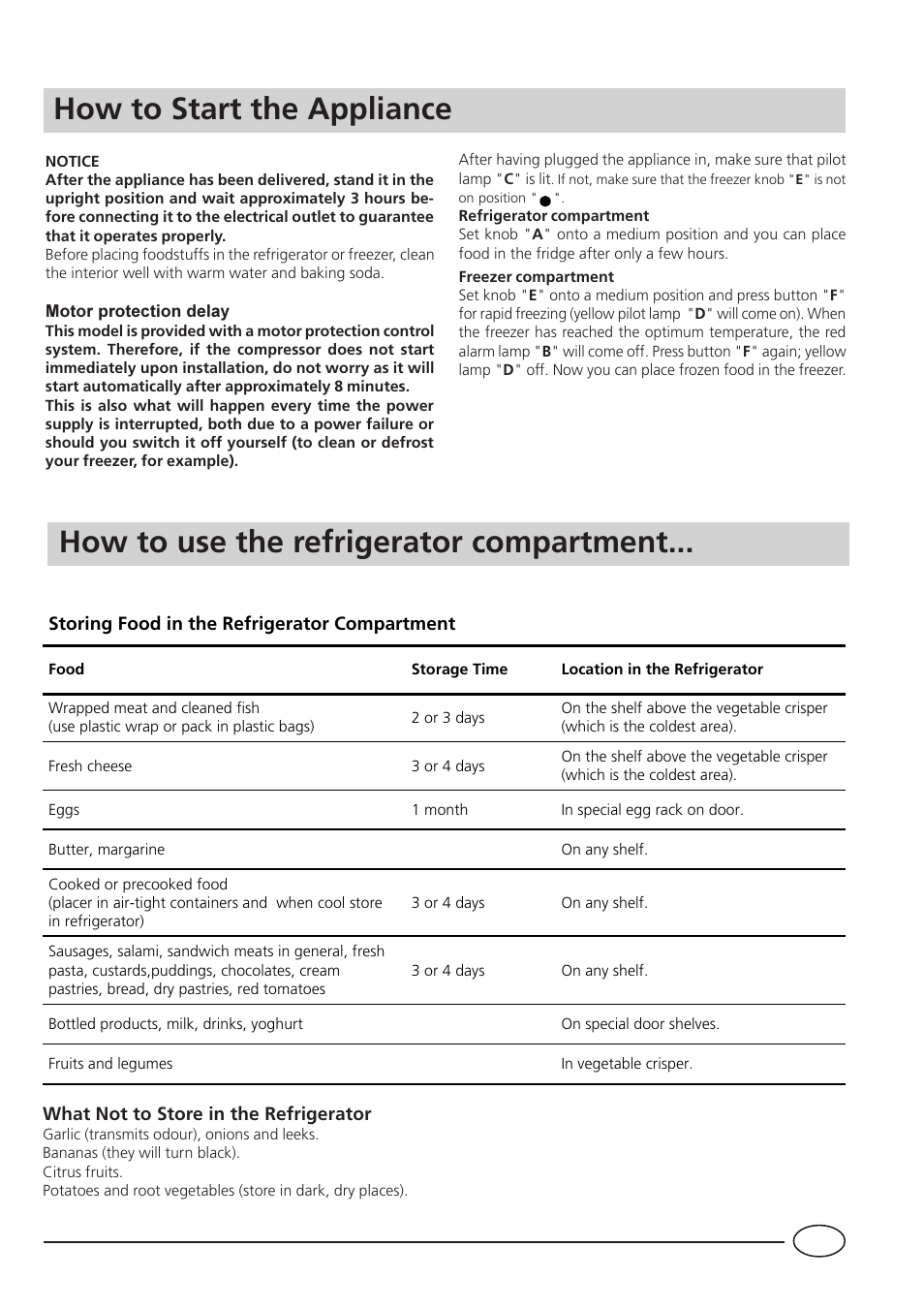How to start the appliance, How to use the refrigerator compartment | Indesit B 339 NF P User Manual | Page 7 / 20