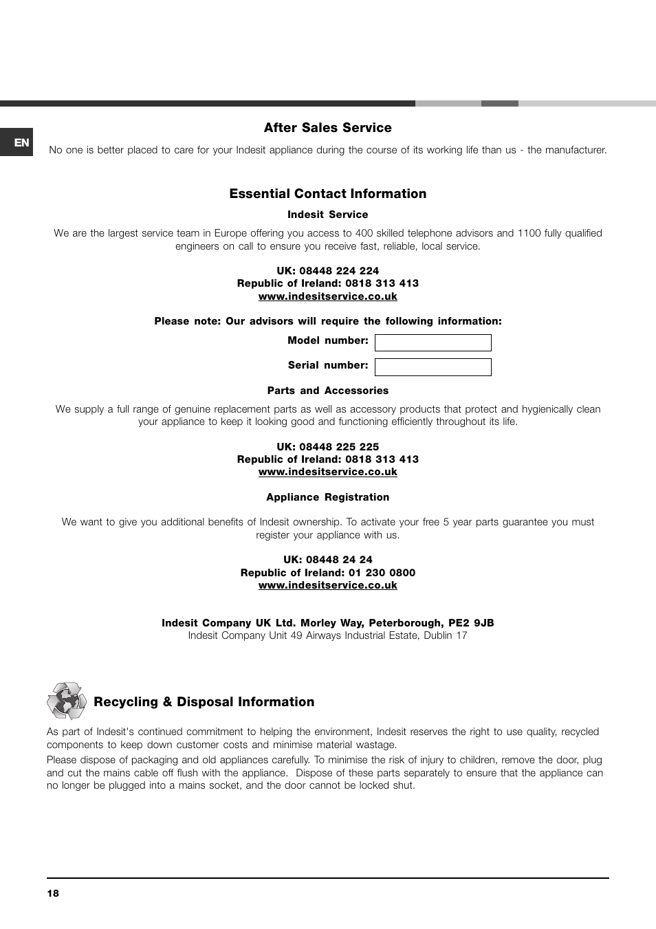 Indesit IDCA 735 User Manual | Page 18 / 20