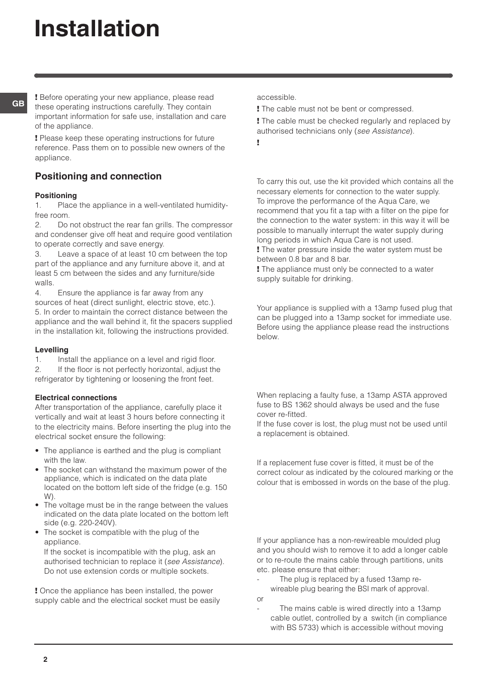 Installation | Indesit BAA 35P User Manual | Page 2 / 16