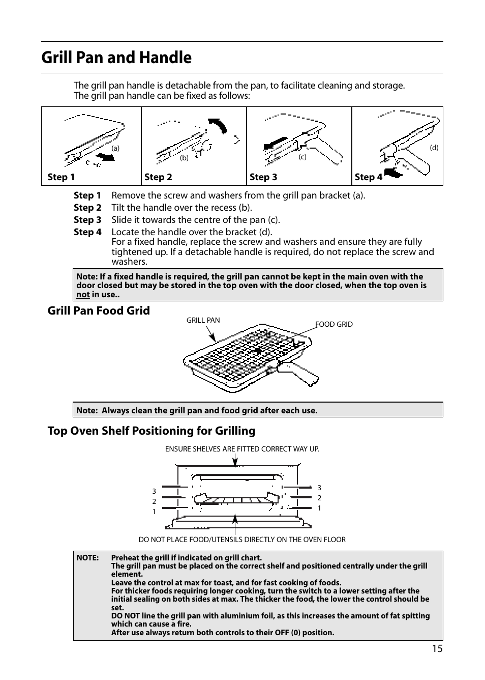 Grill pan and handle | Indesit FDU20 User Manual | Page 15 / 36