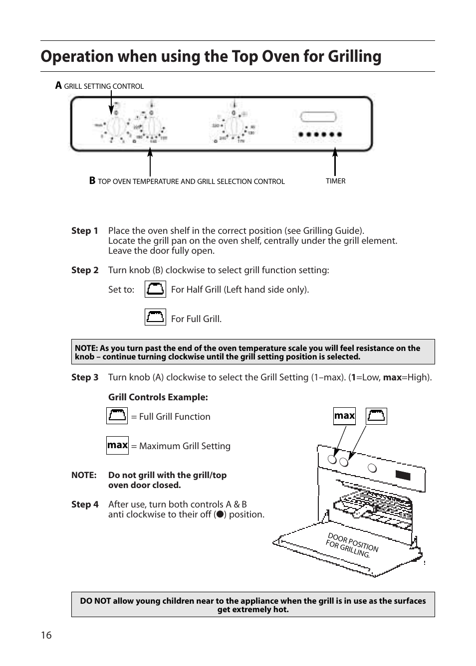 Operation when using the top oven for grilling | Indesit FDU20 User Manual | Page 16 / 36