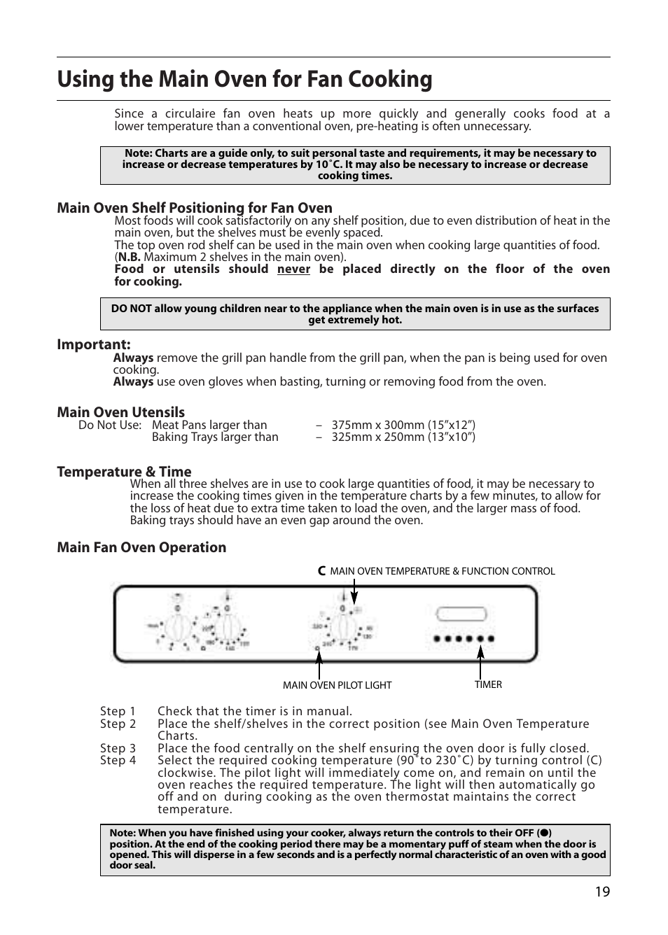 Using the main oven for fan cooking | Indesit FDU20 User Manual | Page 19 / 36