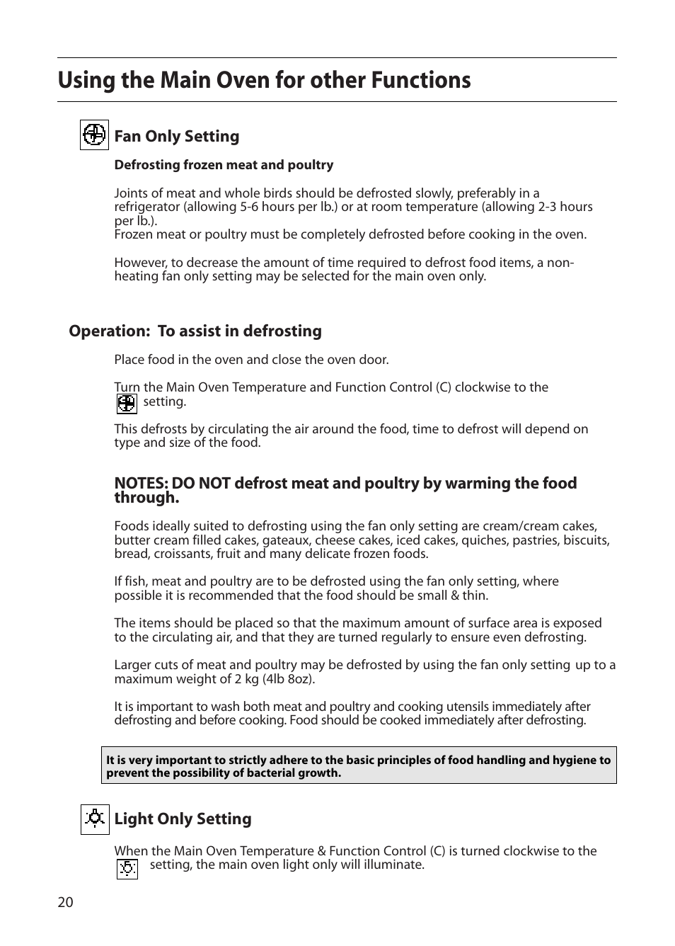 Using the main oven for other functions | Indesit FDU20 User Manual | Page 20 / 36