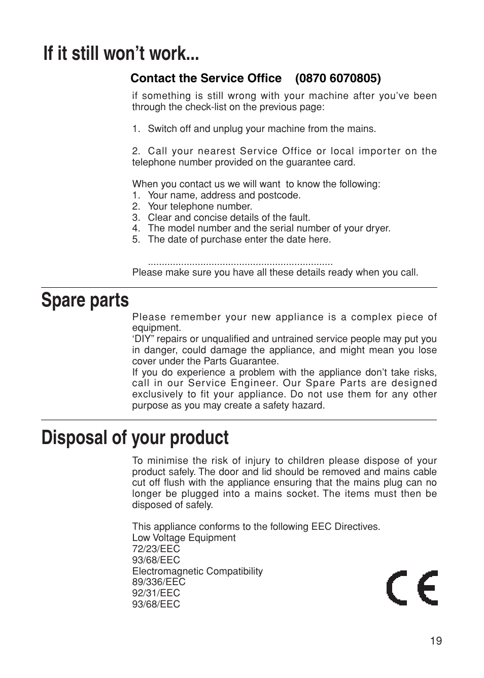 Indesit G85C User Manual | Page 19 / 20