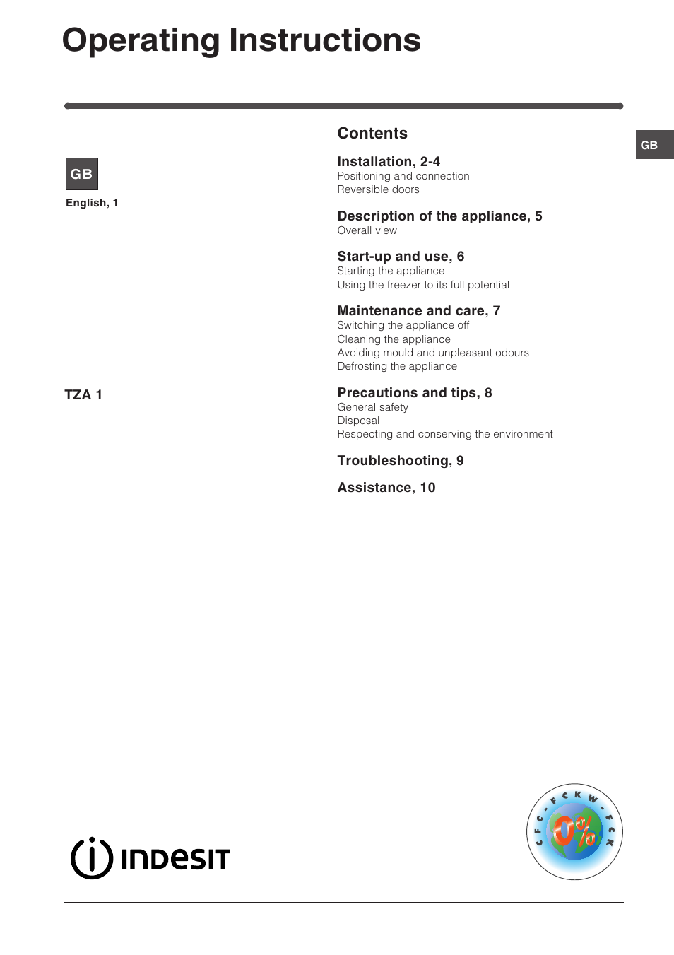 Indesit TZA 1 User Manual | 12 pages