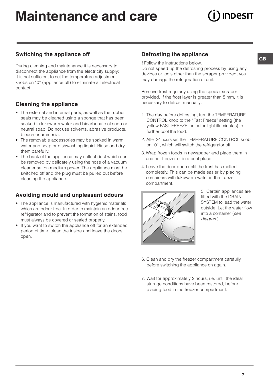 Maintenance and care | Indesit TZA 1 User Manual | Page 7 / 12