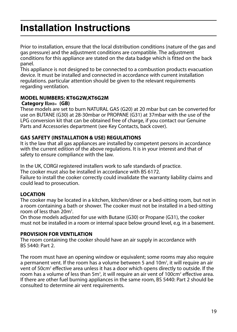 Installation instructions | Indesit KT6G2M User Manual | Page 19 / 28