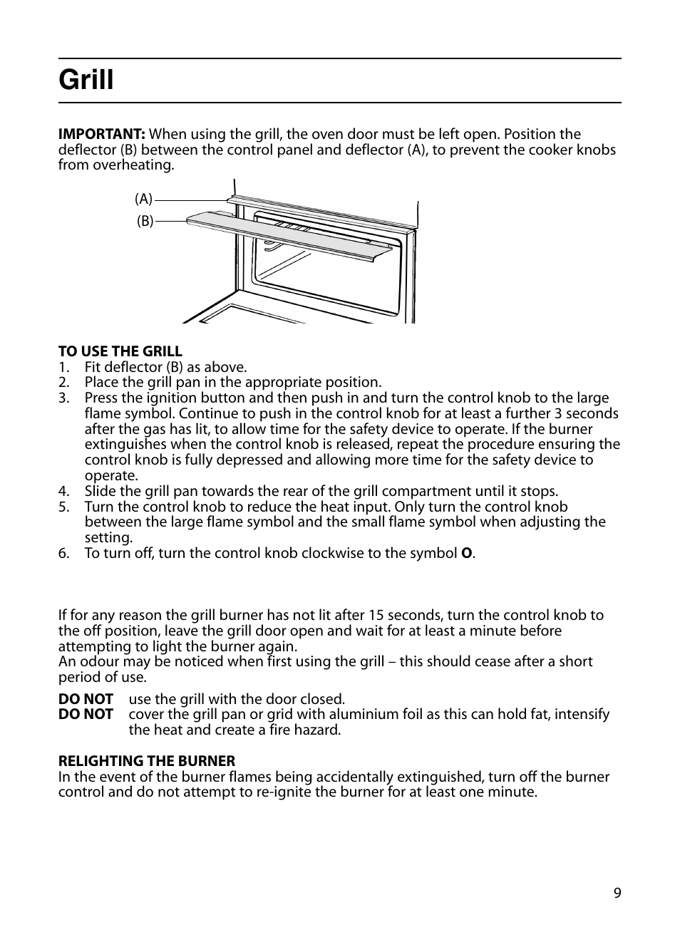 Grill | Indesit KT6G2M User Manual | Page 9 / 28