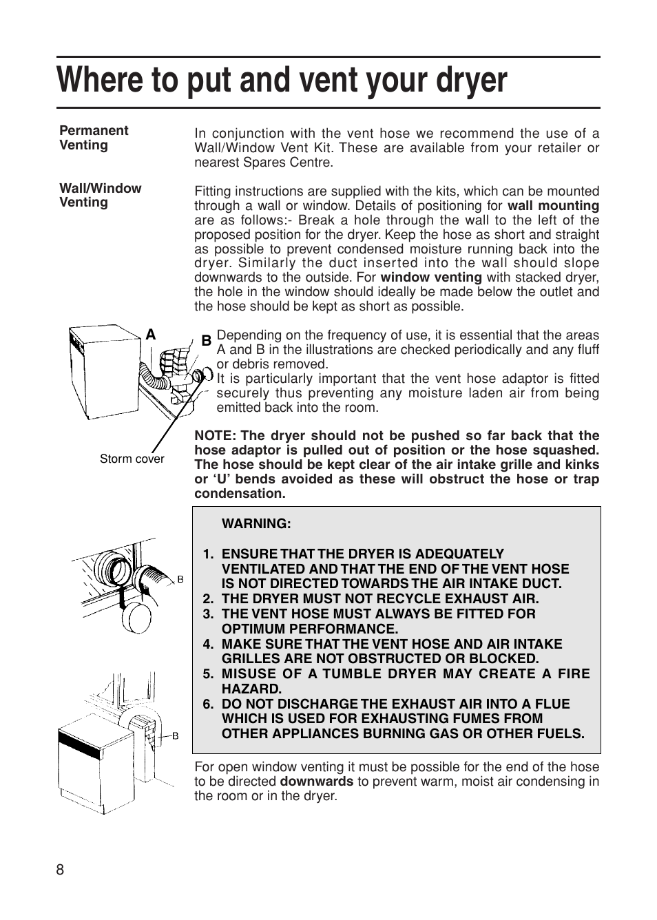 Where to put and vent your dryer | Indesit G74V User Manual | Page 8 / 20