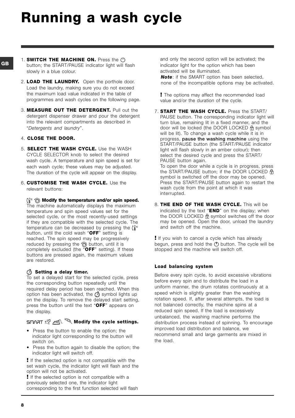 Running a wash cycle | Indesit PWE 8168 User Manual | Page 8 / 16