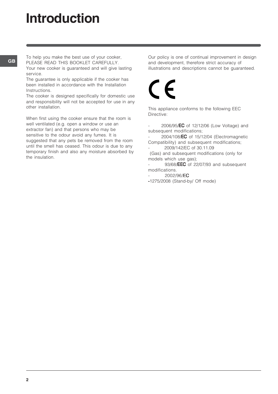 Introduction | Indesit Free Standing Gas Cooker ID60G2 User Manual | Page 2 / 24
