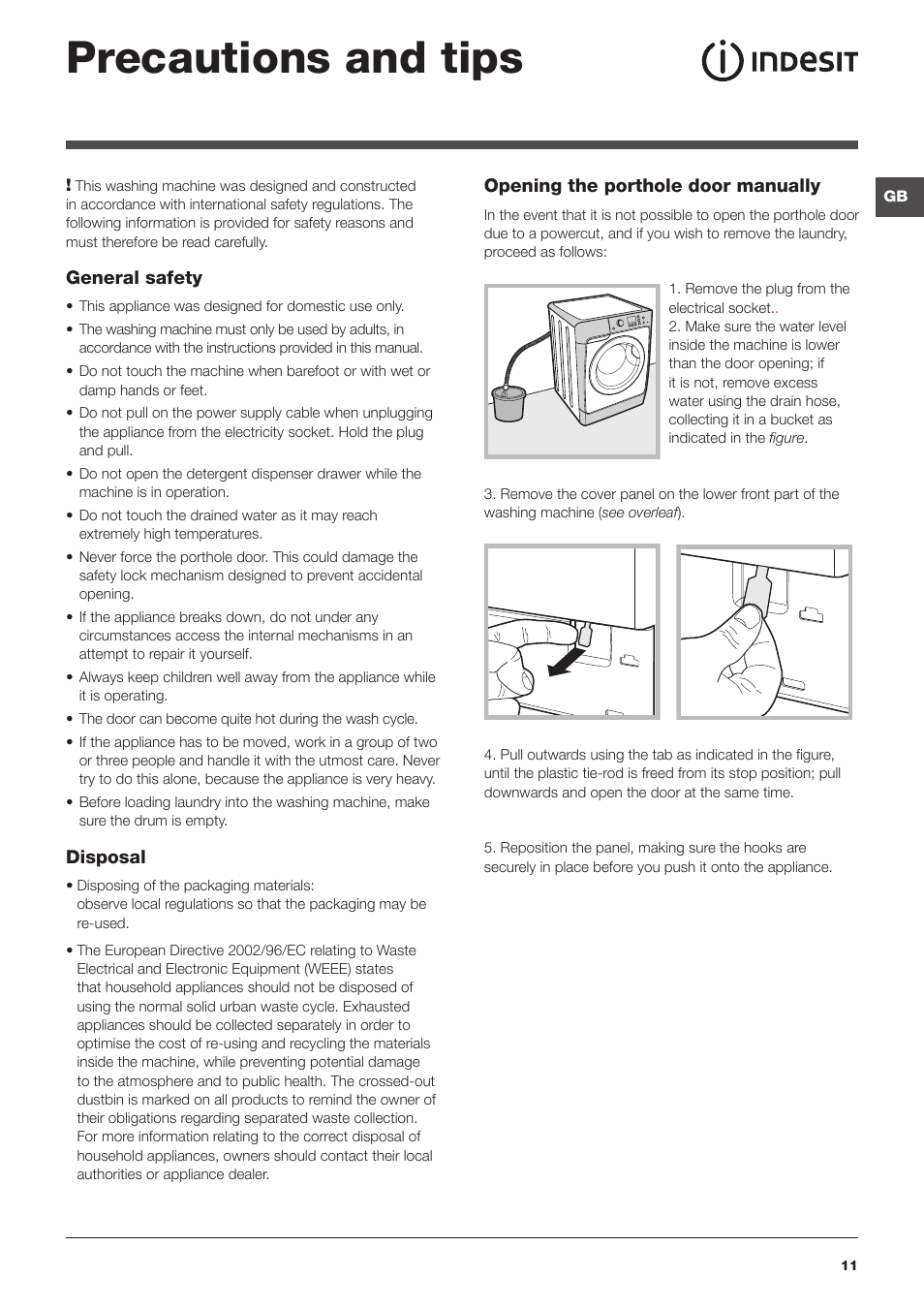 Precautions and tips | Indesit PWE 8148 S User Manual | Page 11 / 16