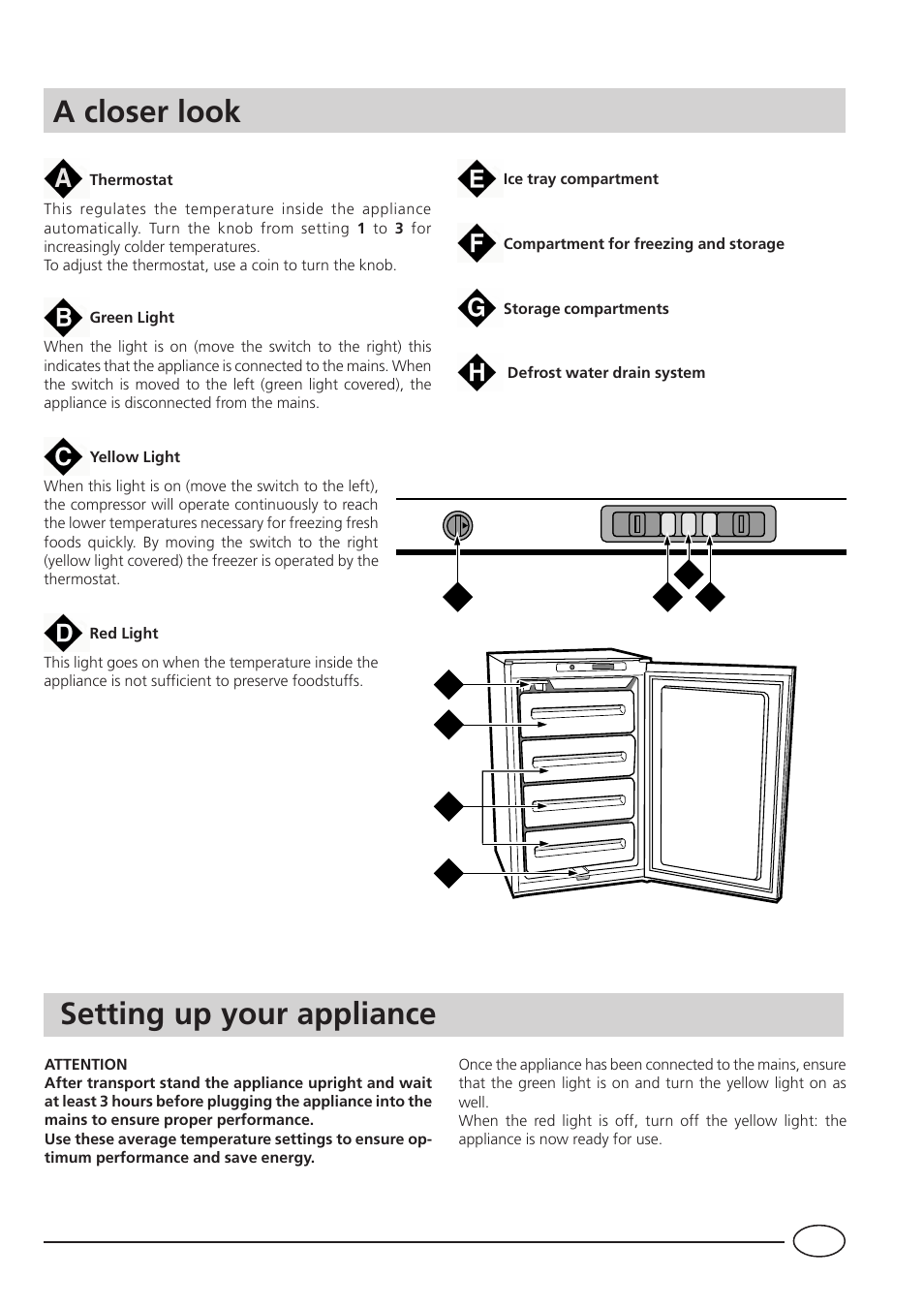 A closer look, Setting up your appliance | Indesit IN F 140 UK User Manual | Page 5 / 12