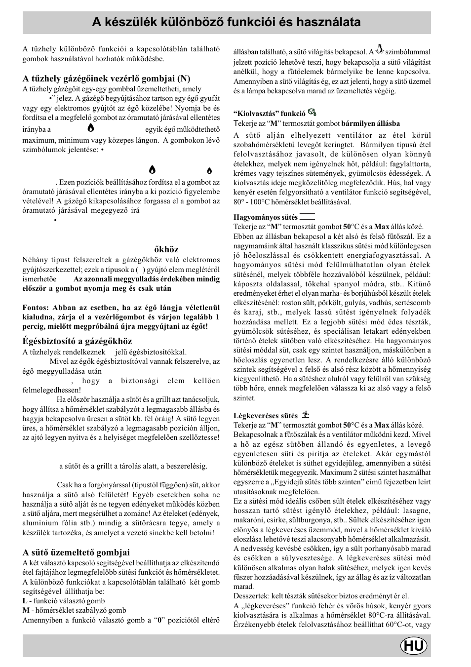 A készülék különbözõ funkciói és használata | Indesit K3G51S/HU User Manual | Page 21 / 28