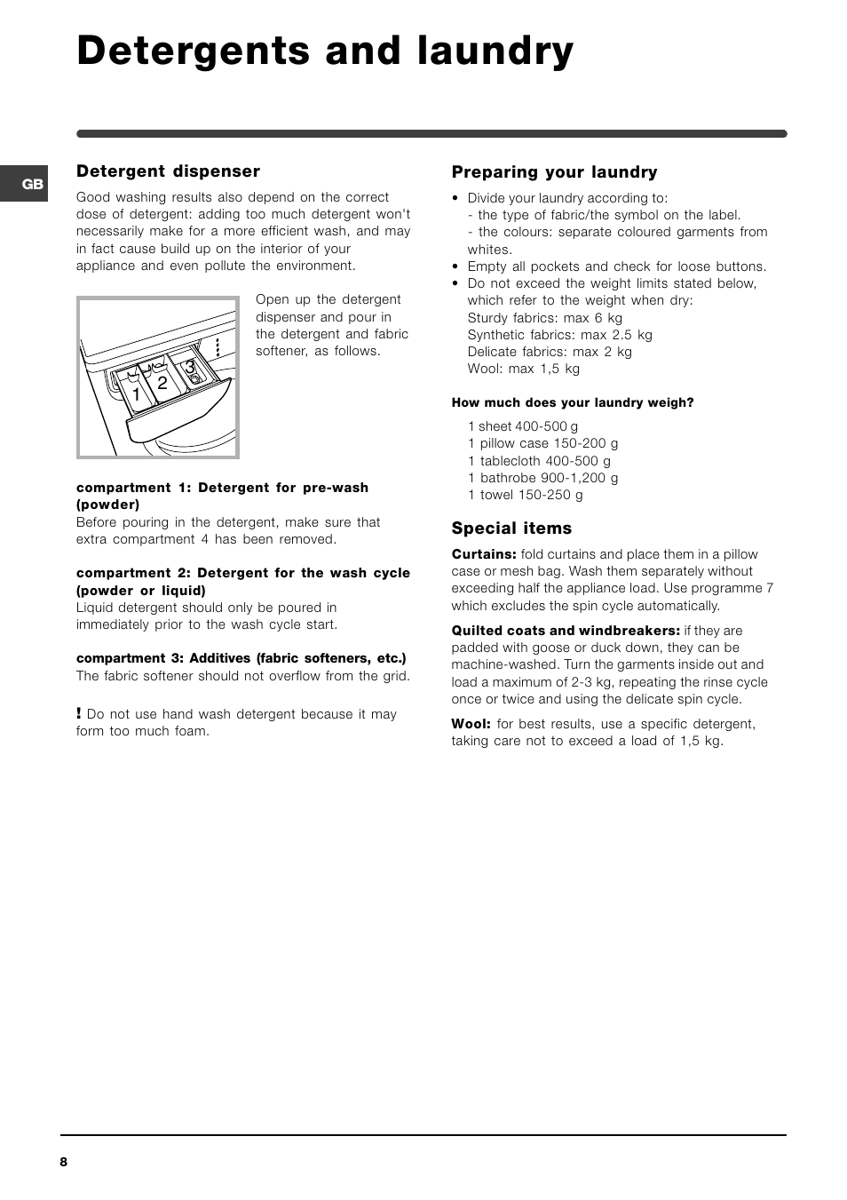 Detergents and laundry | Indesit WIXL 126 User Manual | Page 8 / 12