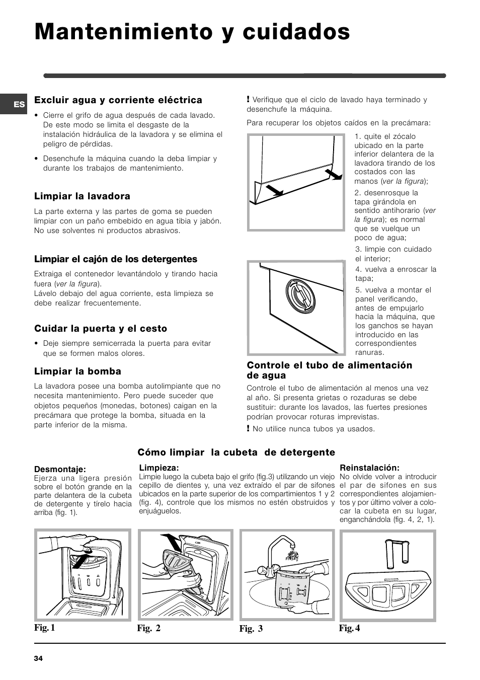 Mantenimiento y cuidados | Indesit WITL 86 User Manual | Page 34 / 72