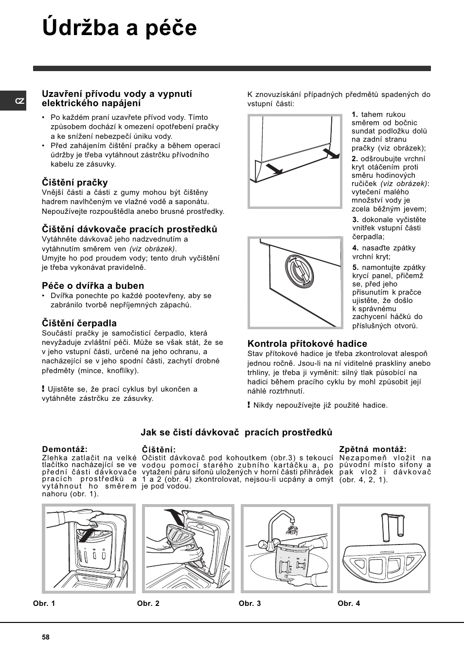 Údrba a péèe | Indesit WITL 86 User Manual | Page 58 / 72