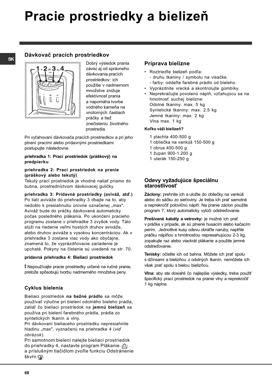 Pracie prostriedky a bielizeò | Indesit WITL 86 User Manual | Page 68 / 72