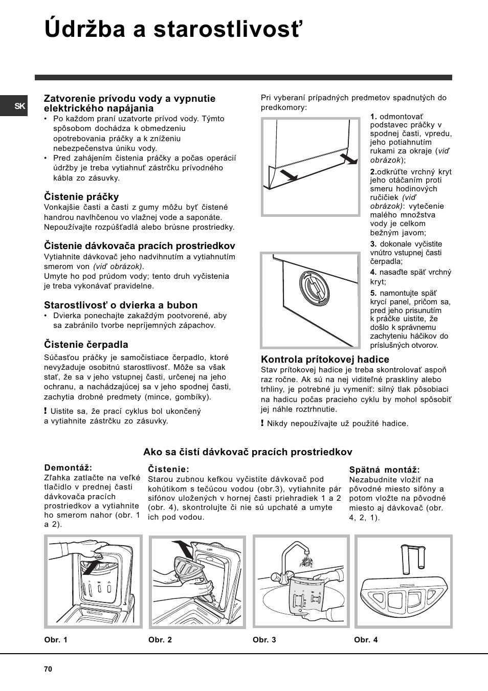 Údrba a starostlivos | Indesit WITL 86 User Manual | Page 70 / 72