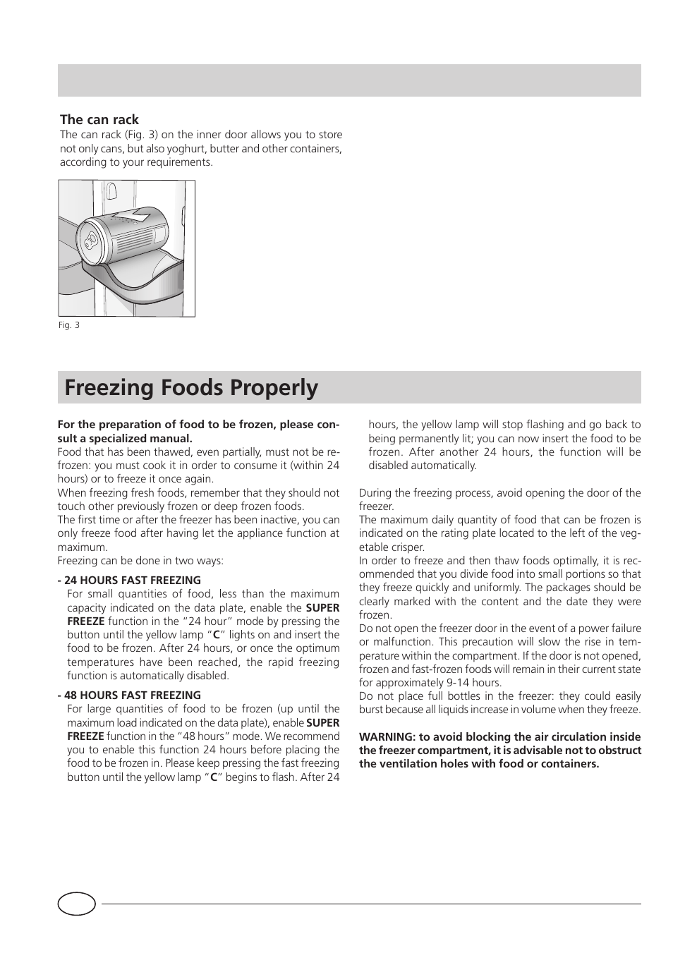 Freezing foods properly | Indesit TA 5 FNF S User Manual | Page 8 / 16