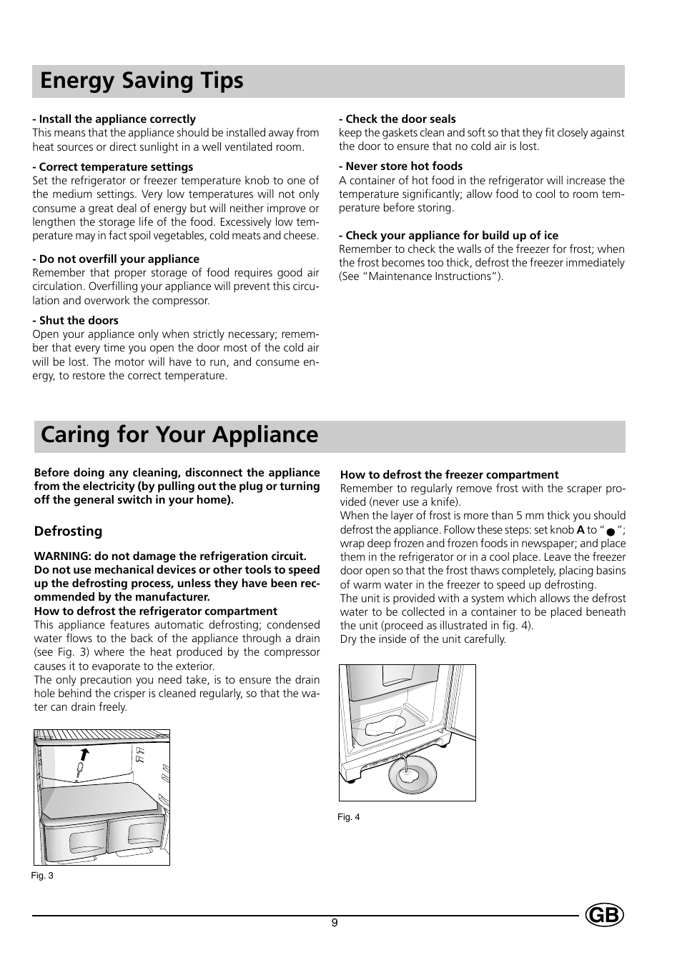 Energy saving tips, Caring for your appliance | Indesit C 138 User Manual | Page 11 / 16