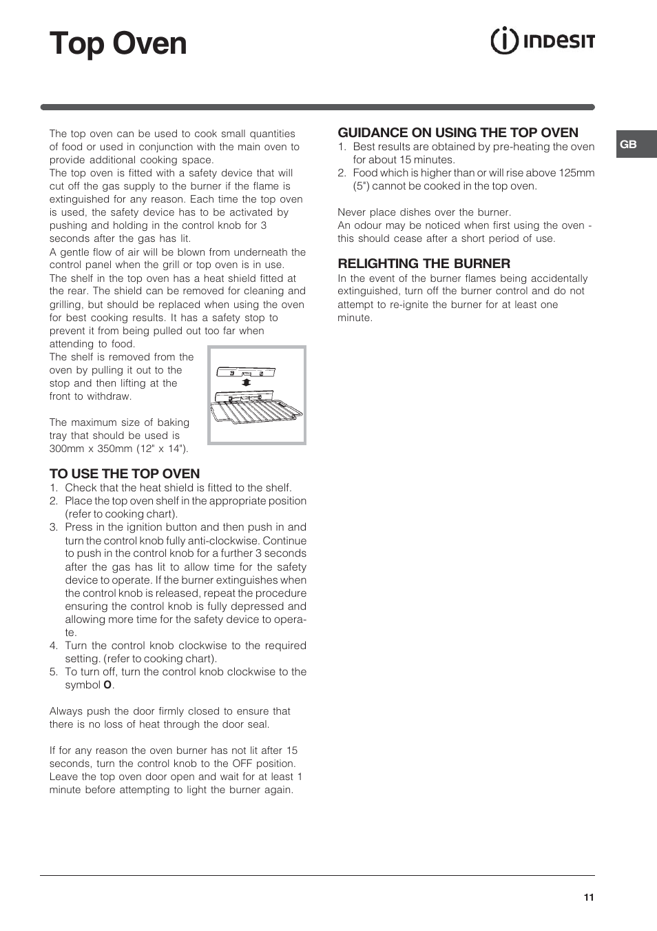 Top oven | Indesit KD6G25SAIR User Manual | Page 11 / 24