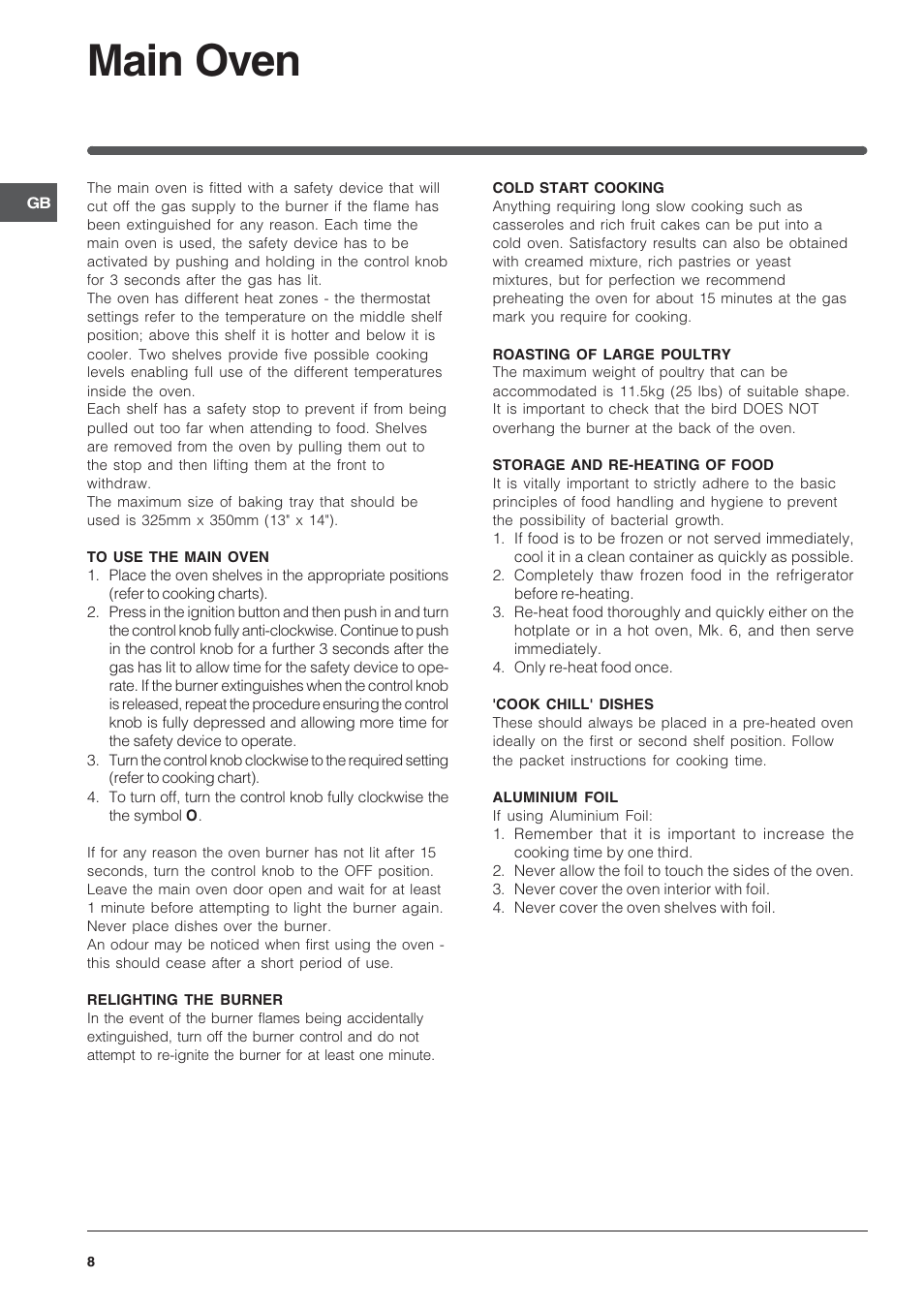 Main oven | Indesit KD6G25SAIR User Manual | Page 8 / 24