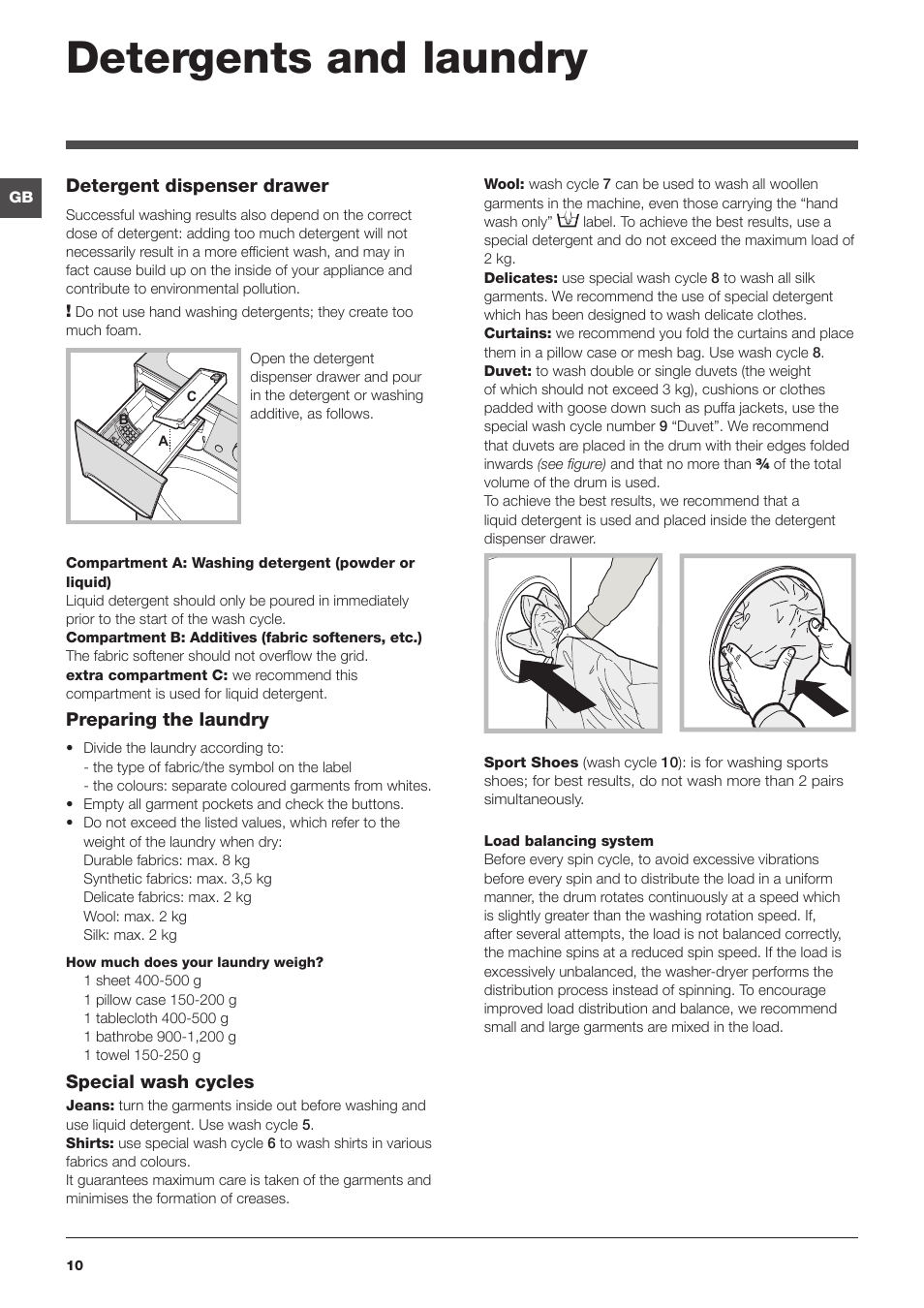 Detergents and laundry | Indesit PWDE 8148 S User Manual | Page 10 / 16