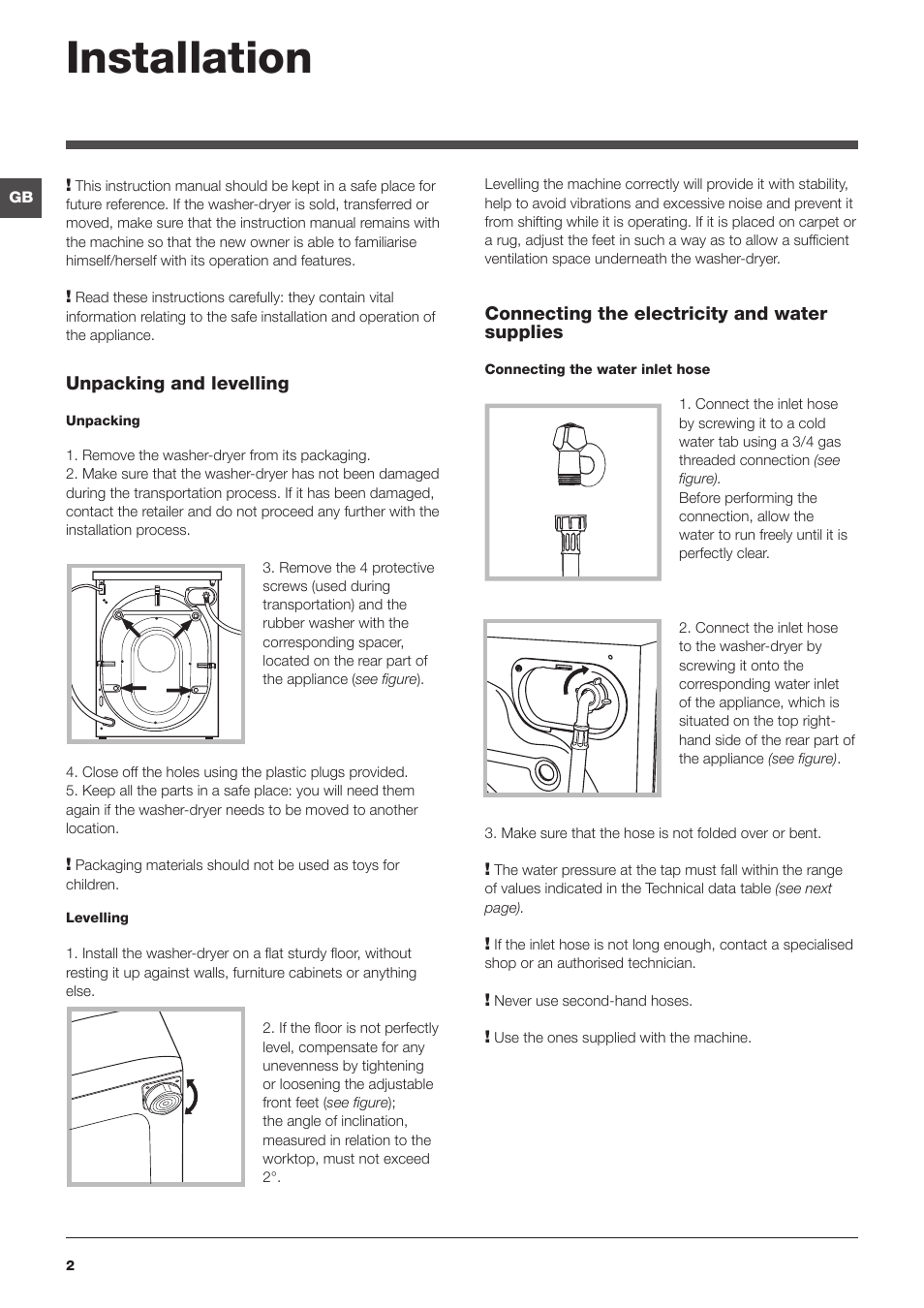 Installation | Indesit PWDE 8148 S User Manual | Page 2 / 16