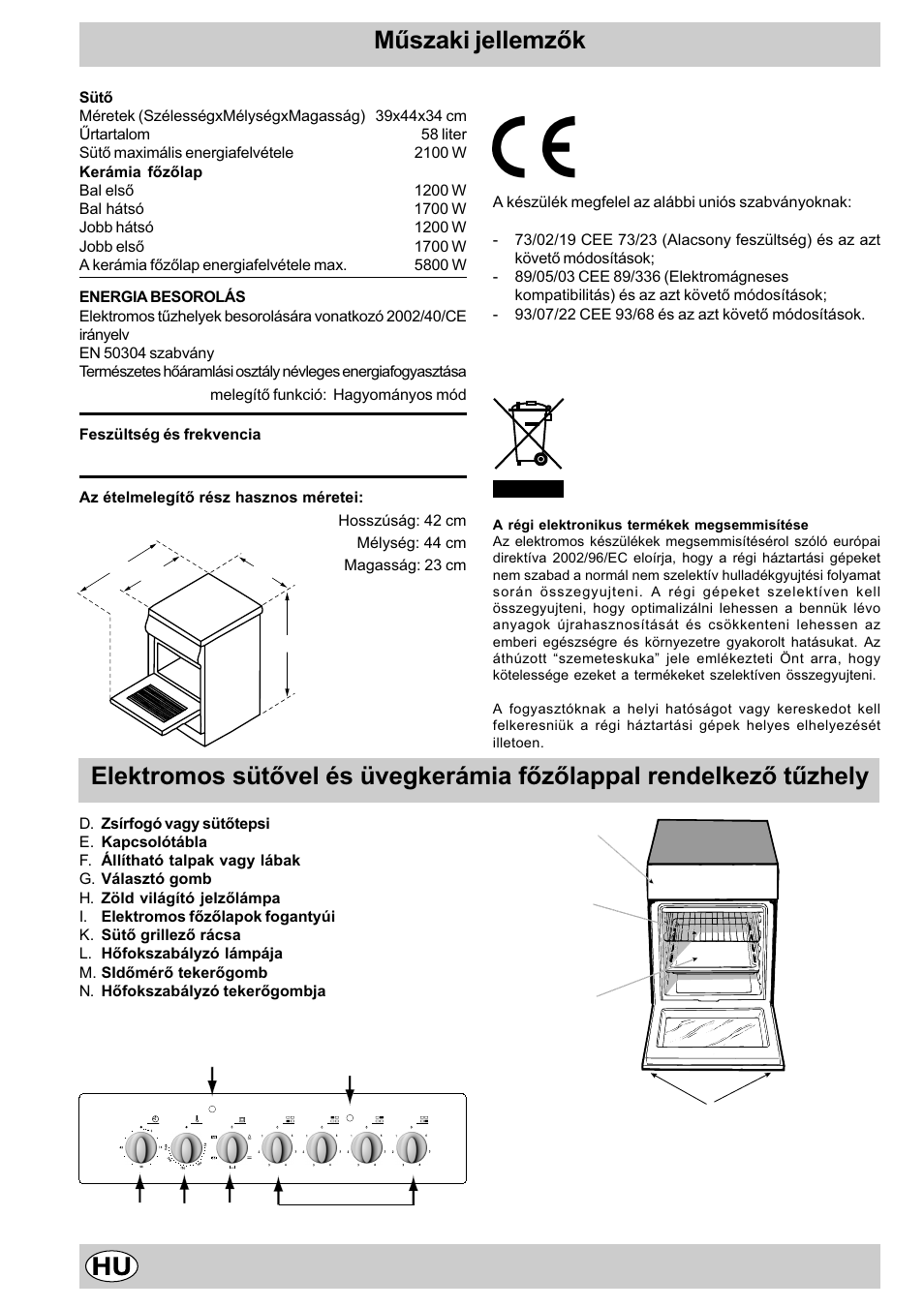 Mûszaki jellemzõk | Indesit K3C11/R User Manual | Page 43 / 57