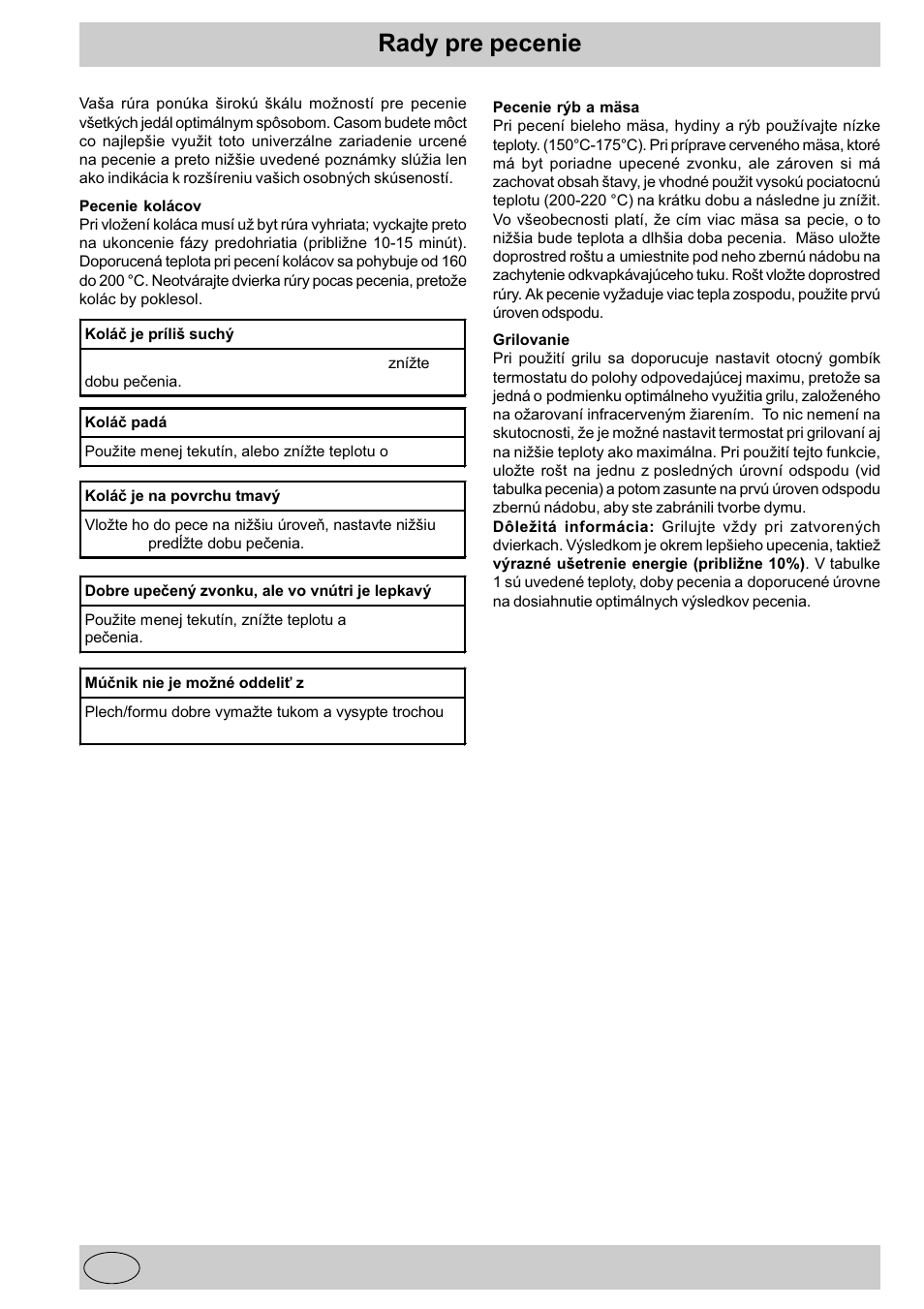 Rady pre pecenie | Indesit K3C11/R User Manual | Page 53 / 57