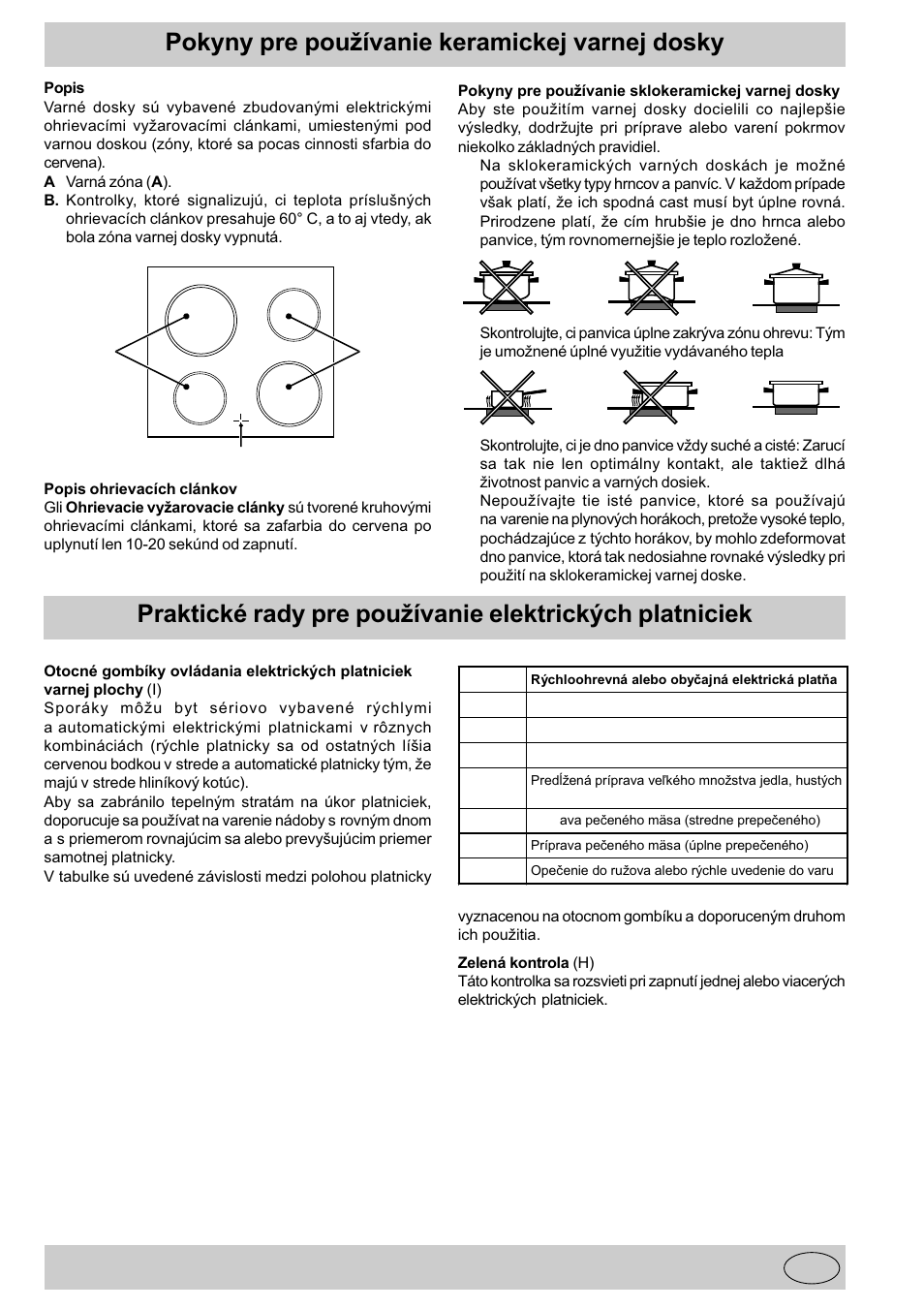 Pokyny pre pouívanie keramickej varnej dosky | Indesit K3C11/R User Manual | Page 54 / 57