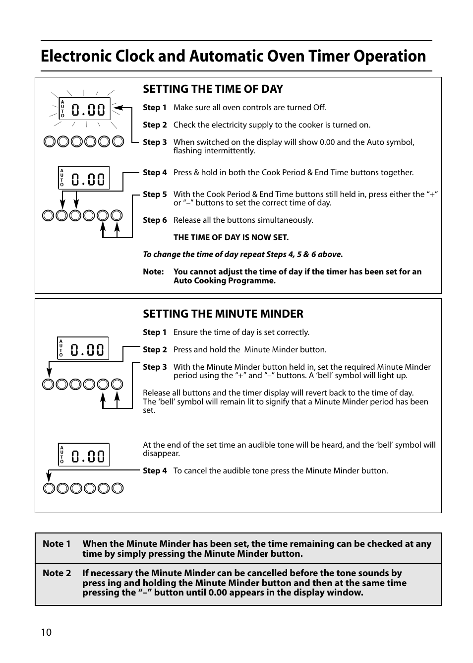 Setting the time of day, Setting the minute minder | Indesit FIU20 MK2 User Manual | Page 10 / 32