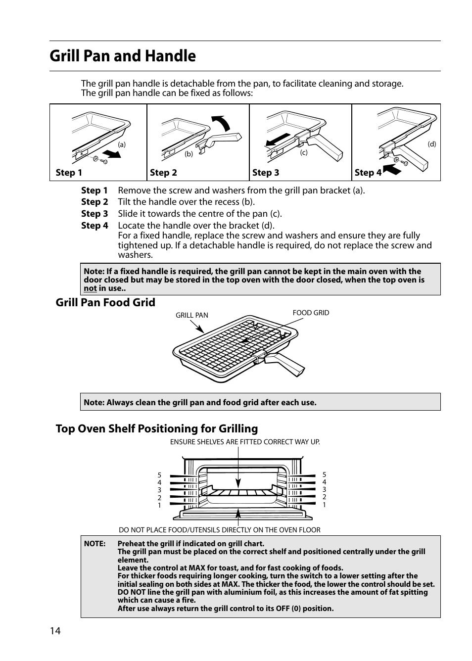 Grill pan and handle | Indesit FIU20 MK2 User Manual | Page 14 / 32