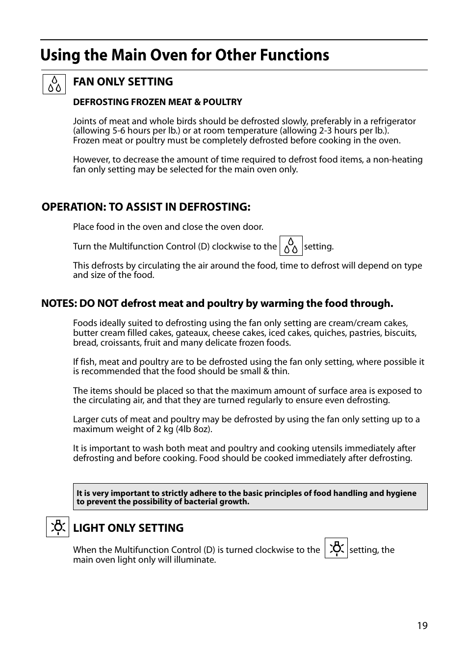 Using the main oven for other functions | Indesit FIU20 MK2 User Manual | Page 19 / 32