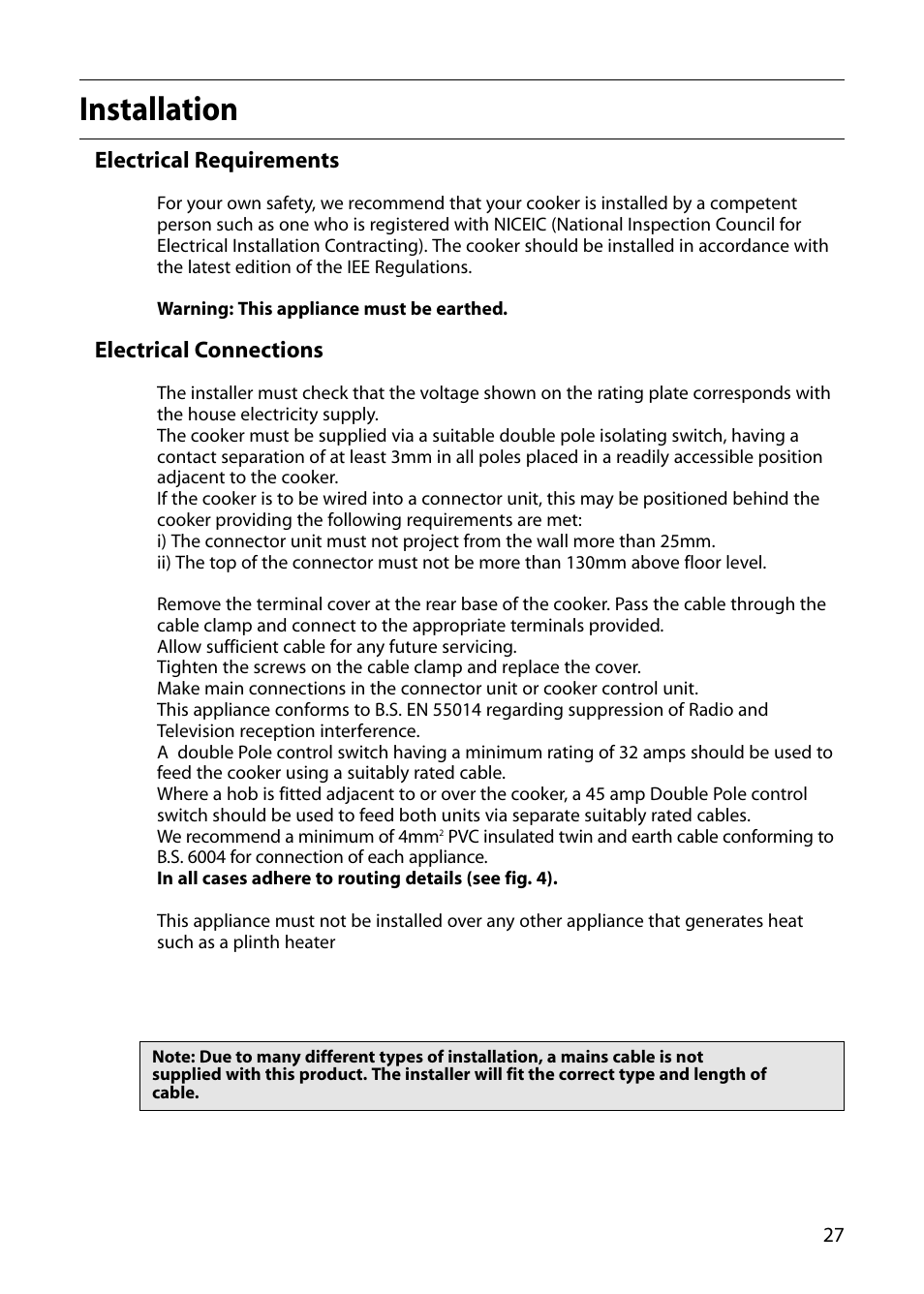 Installation | Indesit FIU20 MK2 User Manual | Page 27 / 32