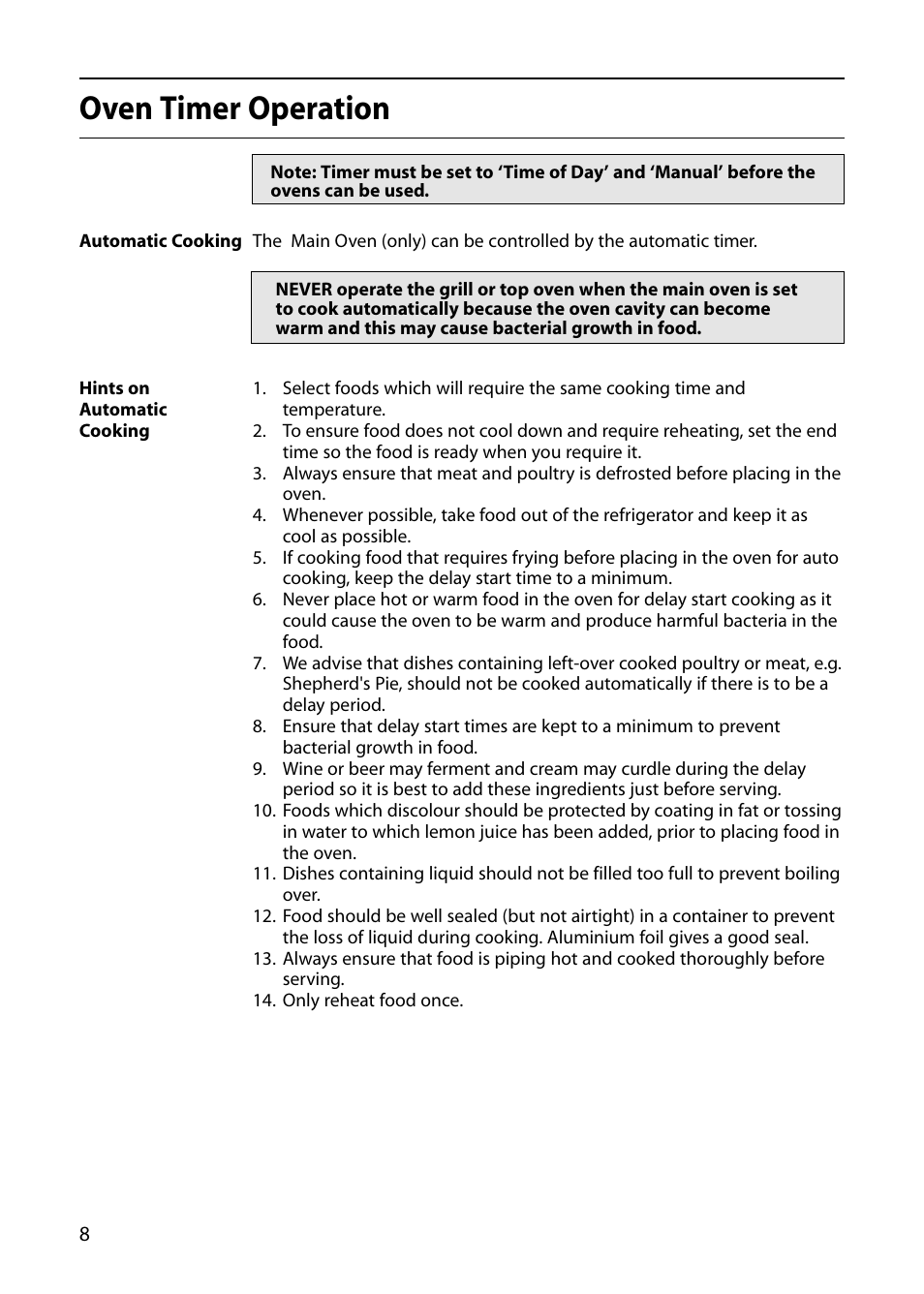 Oven timer operation | Indesit FIU20 MK2 User Manual | Page 8 / 32