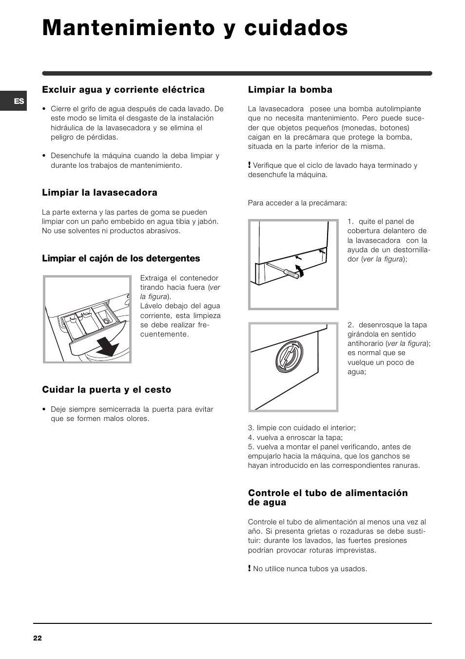 Mantenimiento y cuidados | Indesit WIDXL 106 User Manual | Page 22 / 72