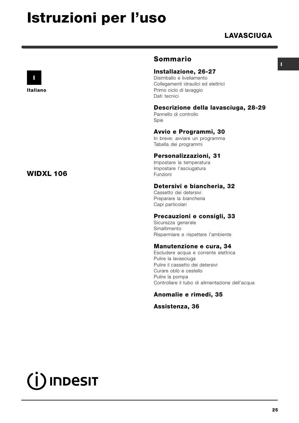 Indesit WIDXL 106 User Manual | Page 25 / 72