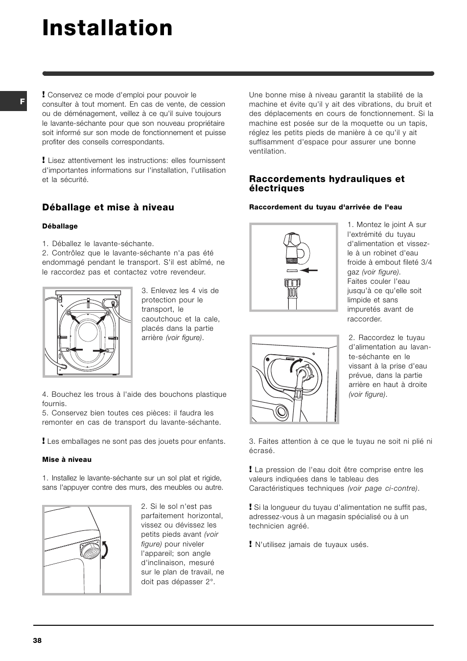 Installation | Indesit WIDXL 106 User Manual | Page 38 / 72