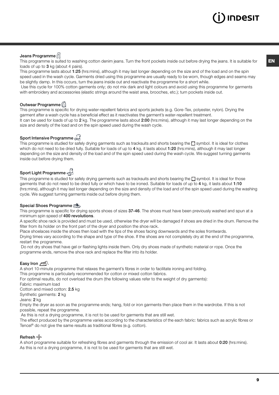 Indesit IDCE 845 User Manual | Page 9 / 20